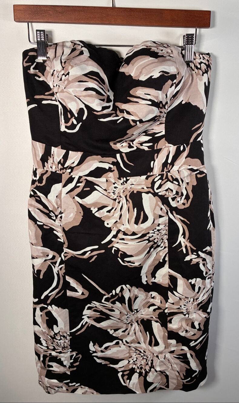 Banana Republic Strapless Floral Sheath Dress NWT 4P Black White Linen Blend